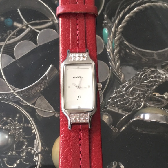 Fossil Red Strap Statement Watch with Crystals - Picture 3 of 15